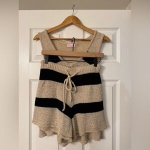 Pink Lily Neutral Oat Striped Tank and Shorts Set Size Medium